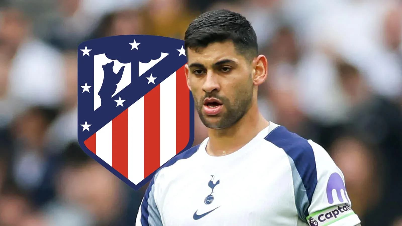 Player in Tottenham kit with Atletico Madrid logo