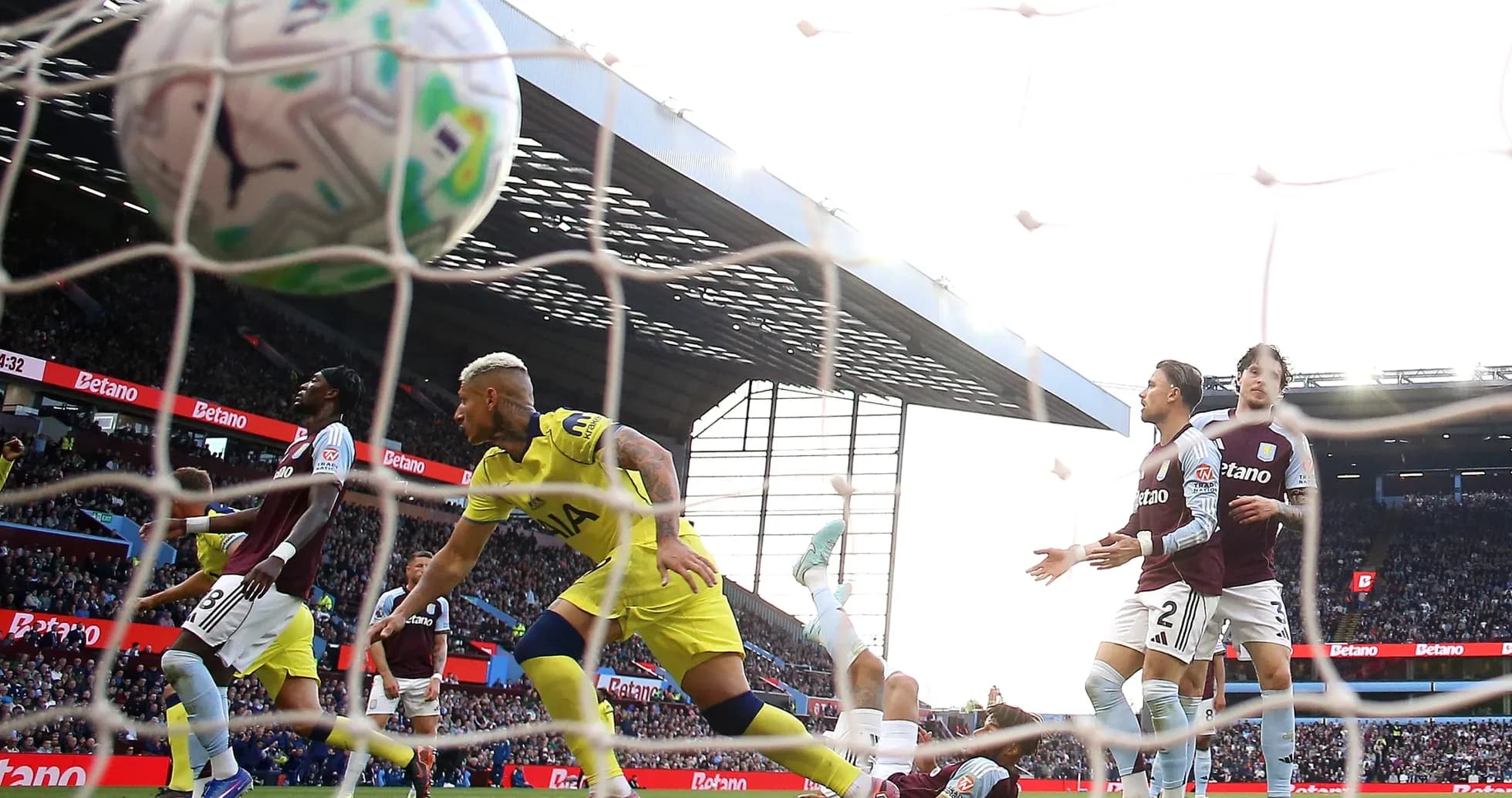 Goal action during Tottenham vs Aston Villa match