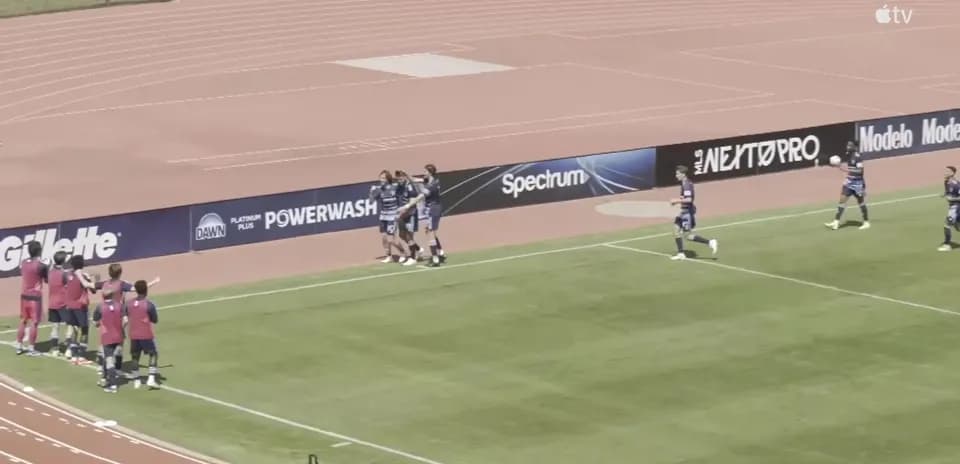 Players celebrating a goal during match