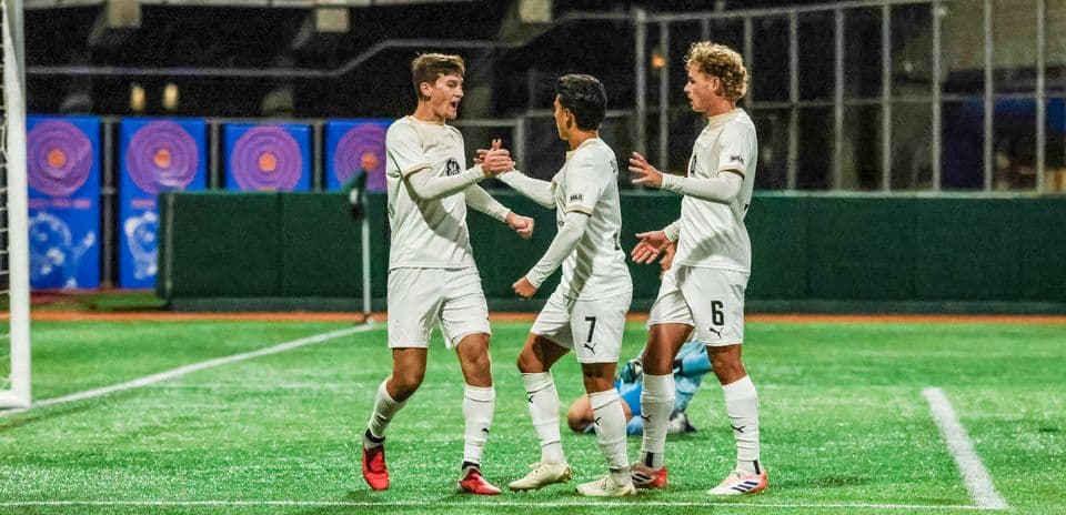 Players celebrating a goal during football match