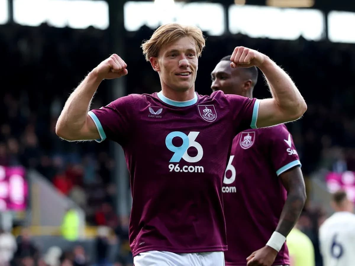 Burnley player celebrating during match