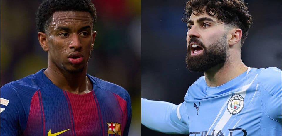 Two football players from Barcelona and Manchester City