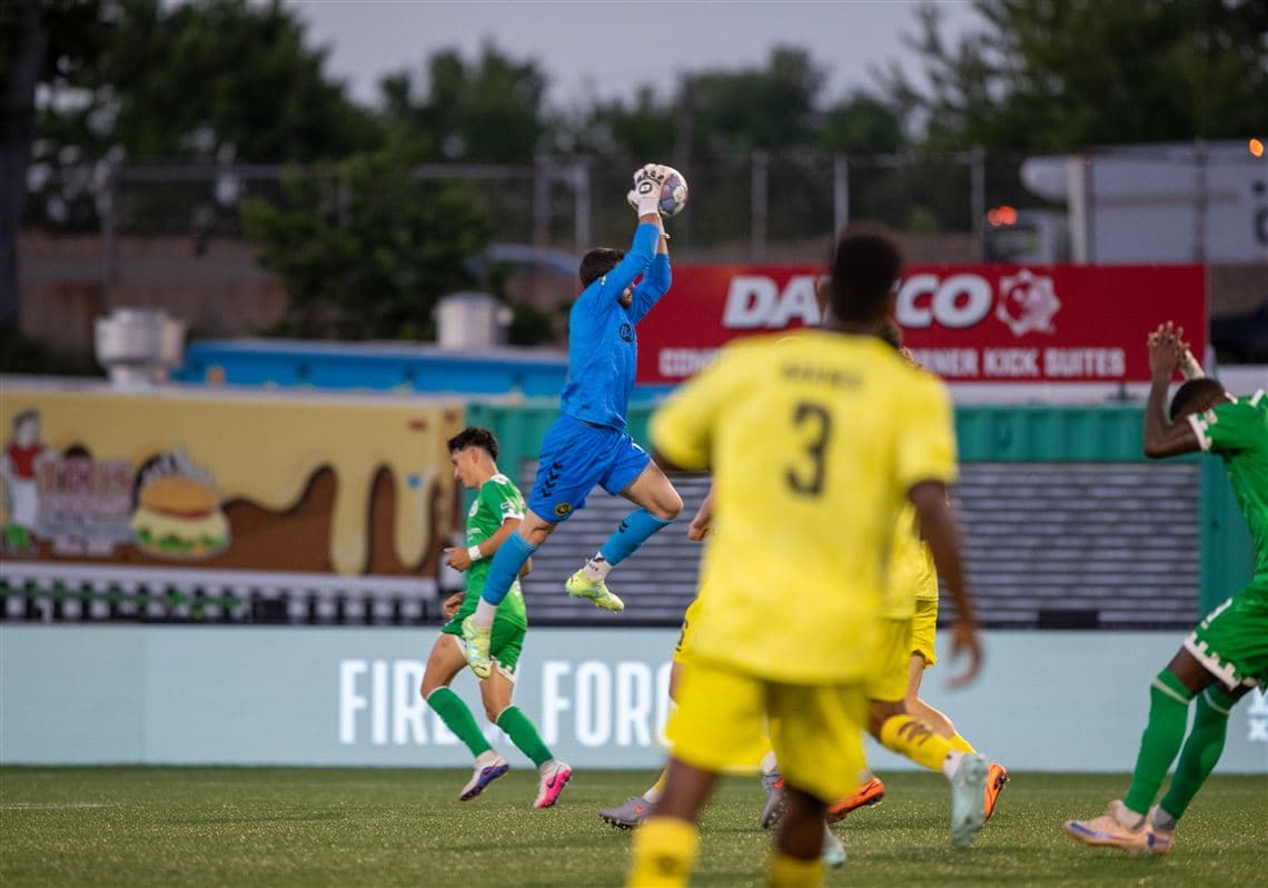 Goalkeeper catching the ball during match action