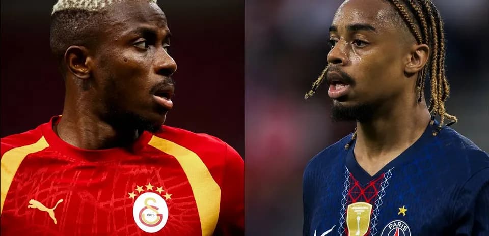 Two football players facing each other, one in red jersey