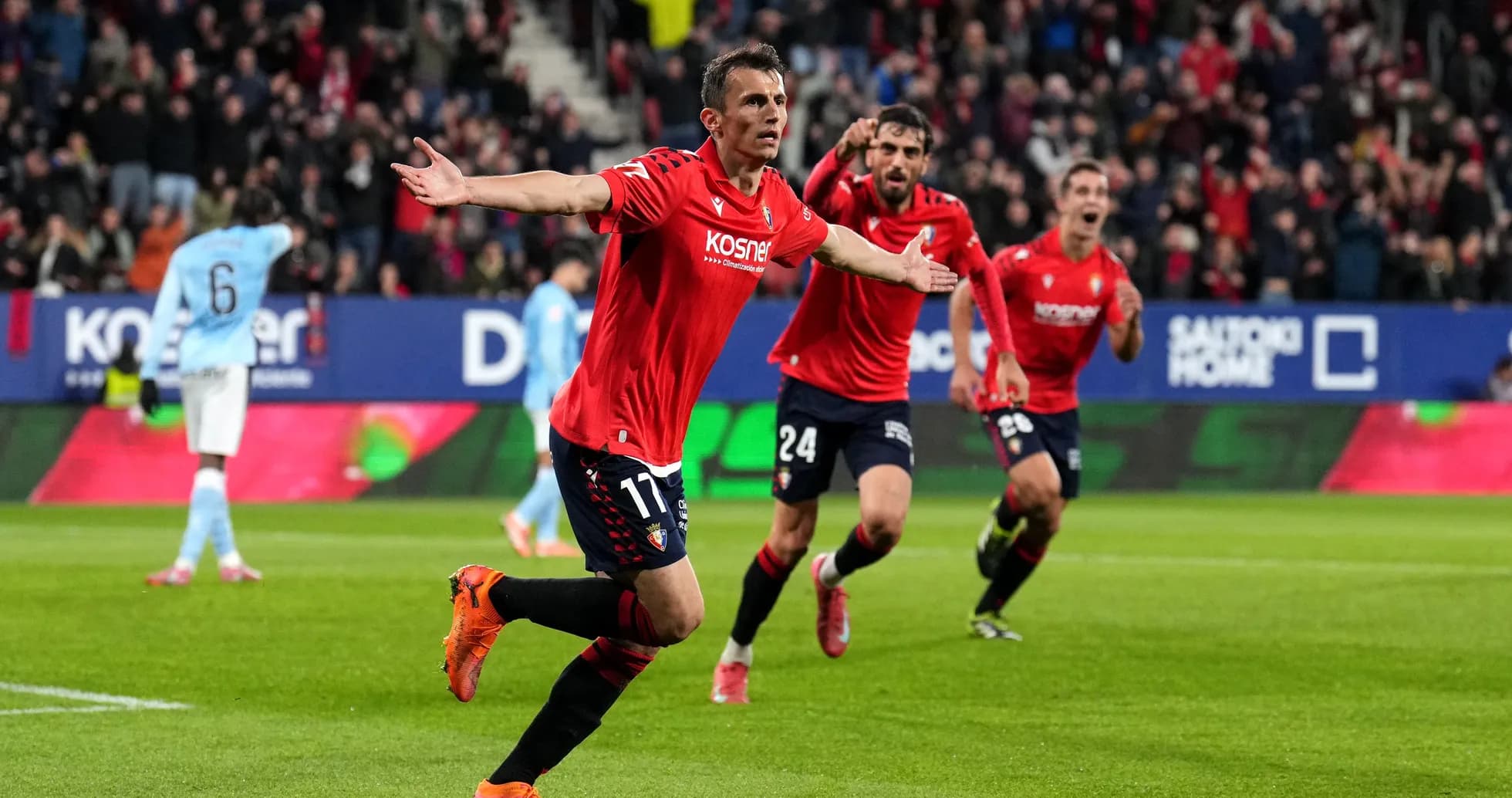 Osasuna players celebrating a goal in La Liga