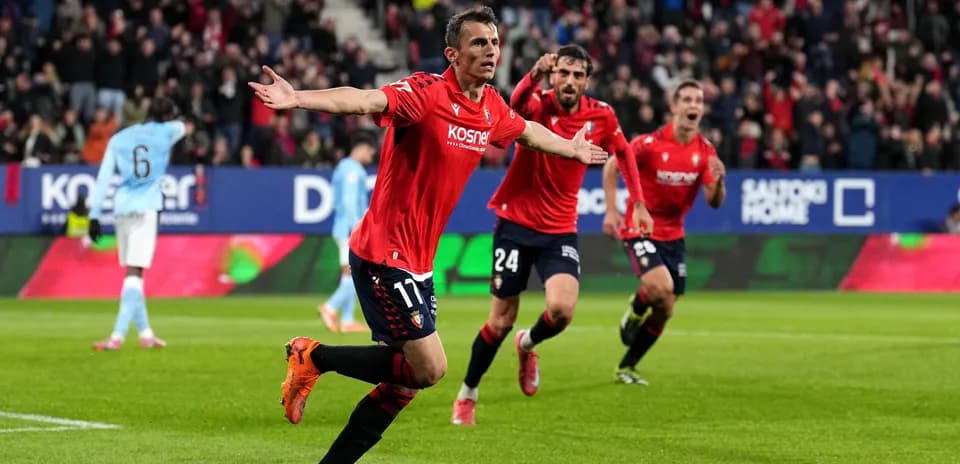 Osasuna players celebrating a goal in La Liga