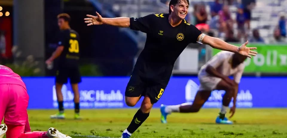 Player celebrating goal during Charleston Battery match
