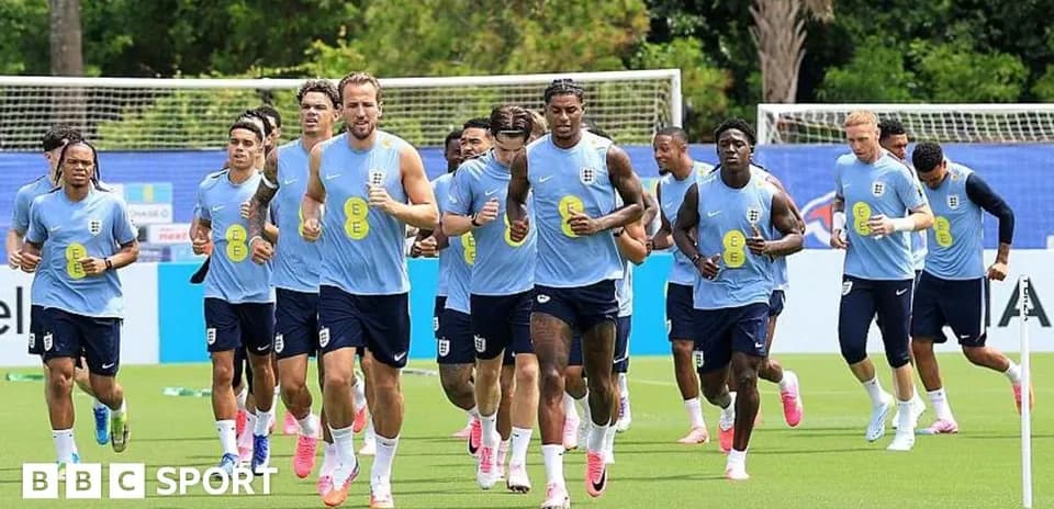 England team running during training session on pitch