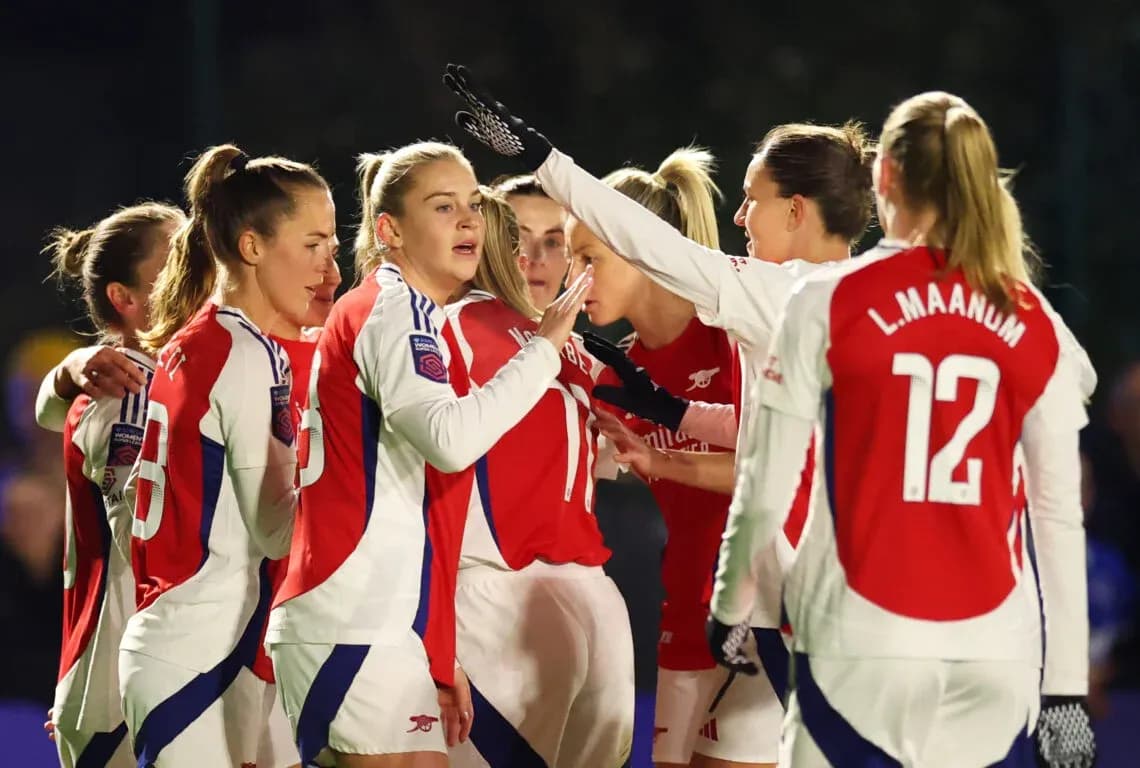 Arsenal women celebrating a goal during match