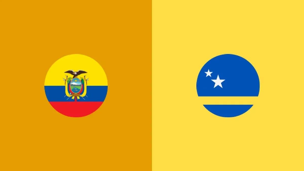Flags of Ecuador and Curacao on colorful background