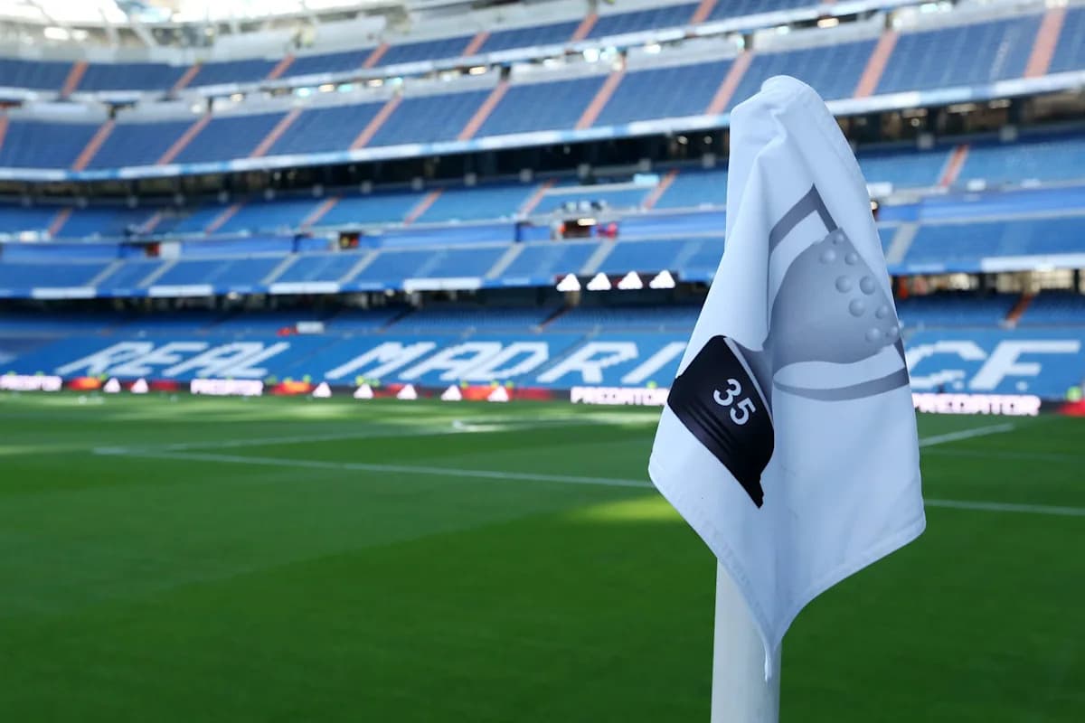 Corner flag with Real Madrid branding in stadium