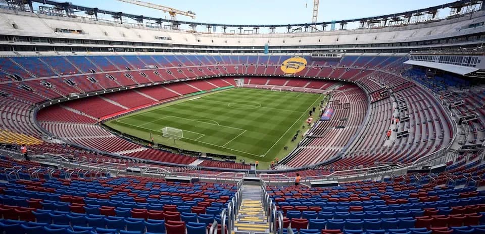 View of a stadium under renovation with empty seats