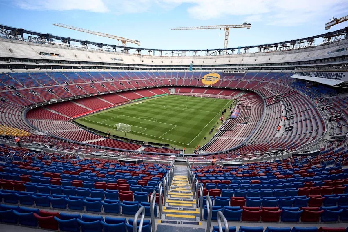 View of a stadium under renovation with empty seats