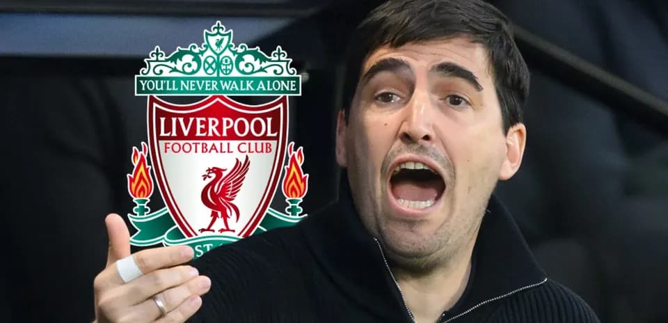 Person gesturing passionately with Liverpool logo in background