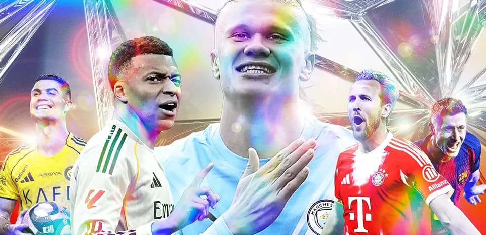 Famous football players celebrating in colorful graphic design