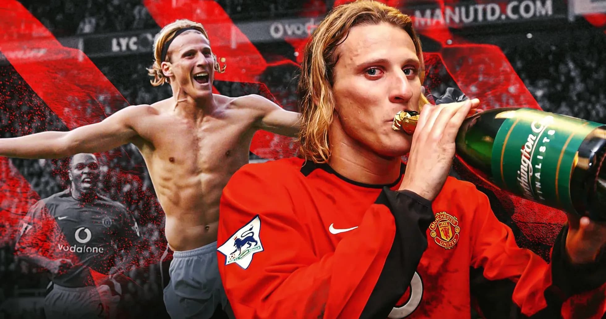 Manchester United player celebrating with champagne