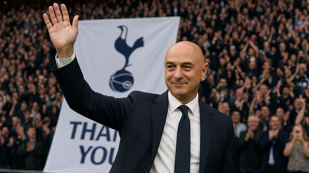 Man waving in front of Tottenham supporters' banner