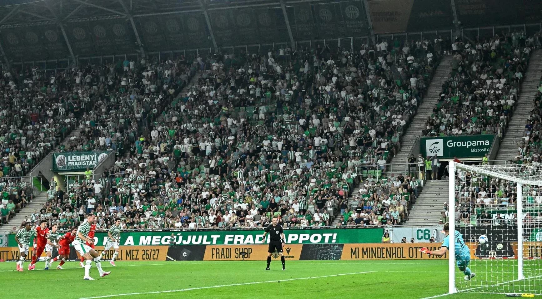 Penalty kick during Ferencvarosi TC match