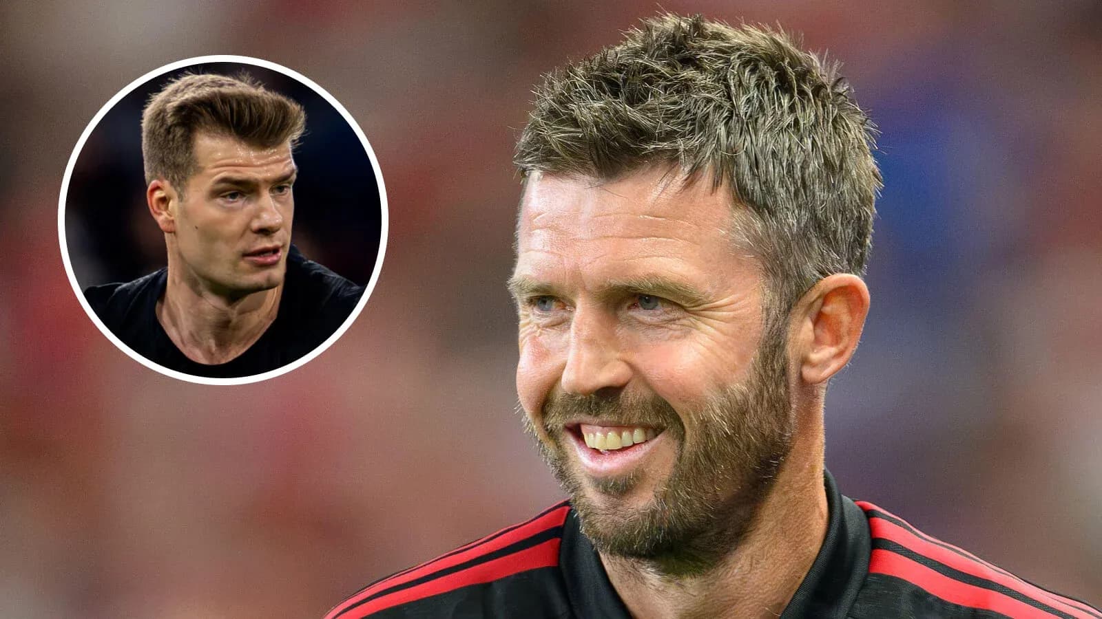Football coach smiling during match warm-up session
