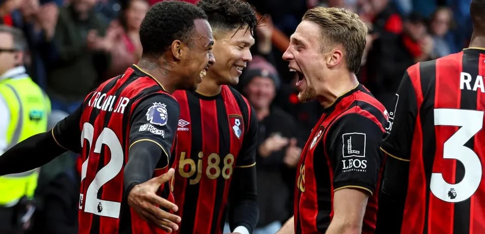 Bournemouth players celebrating a goal during match