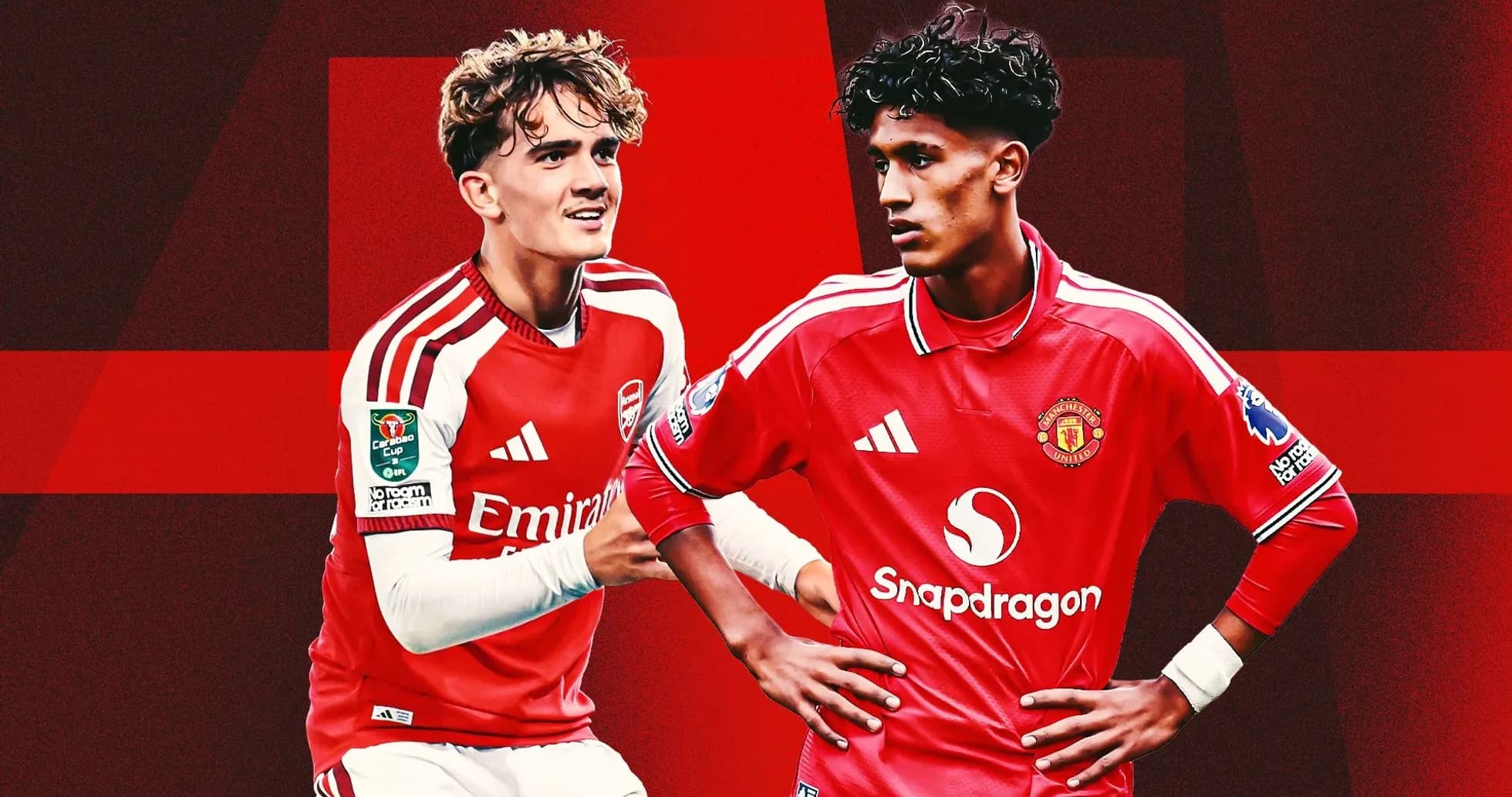 Two young football players from Arsenal and Manchester United