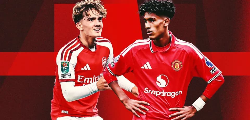 Two young football players from Arsenal and Manchester United