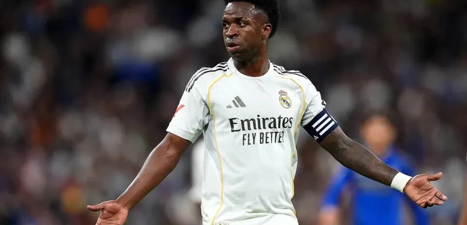 Vinícius Júnior gesturing during a match for Real Madrid