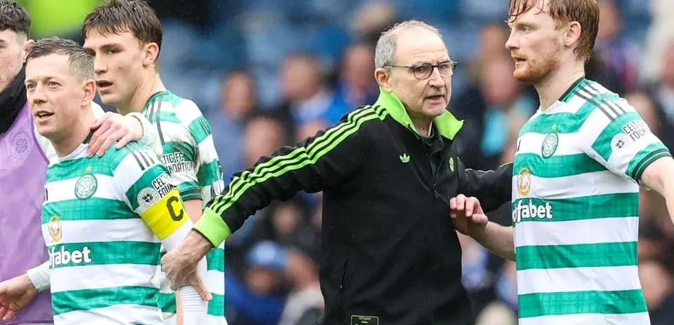 Celtic players and coach during match confrontation