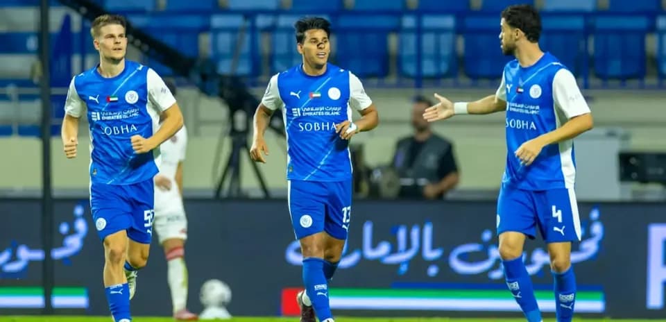 Al Nasr U23 players celebrating during match