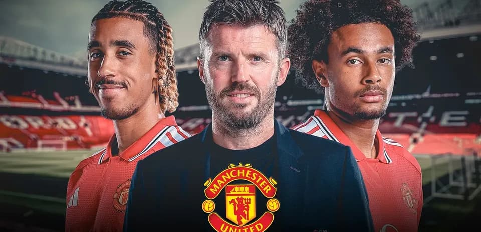 Three Manchester United players posing at stadium