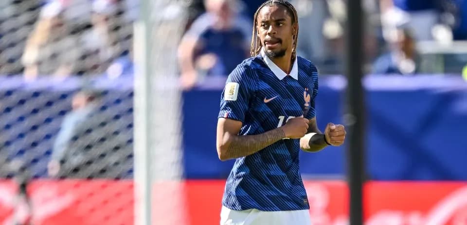 Player in France jersey during match action