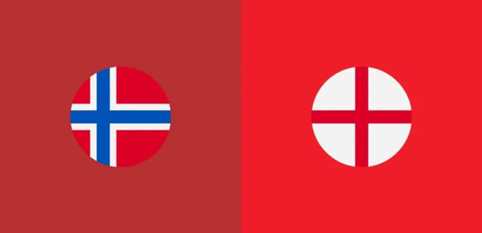 Flags of Norway and England on red background