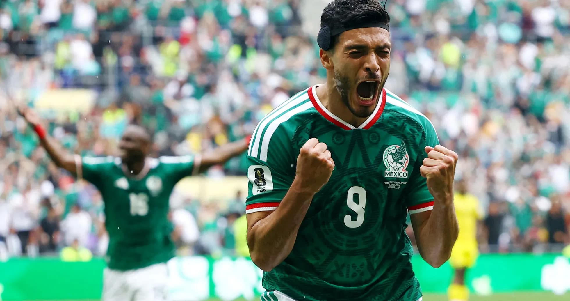 Player celebrating goal for Mexico during match