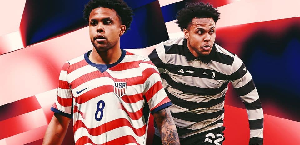 Player in USA jersey and Juventus kit side by side
