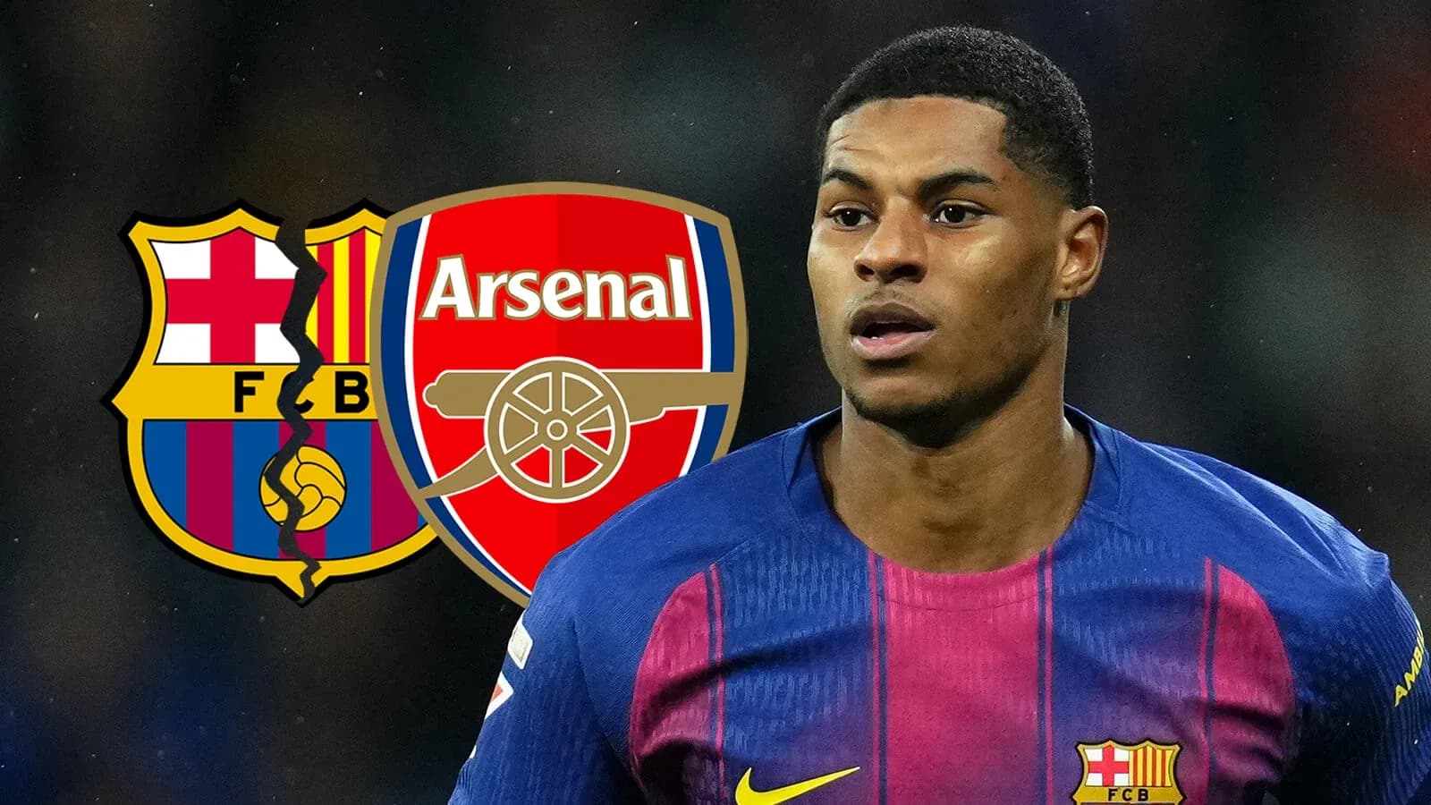 Player in Barcelona kit with club logos in background