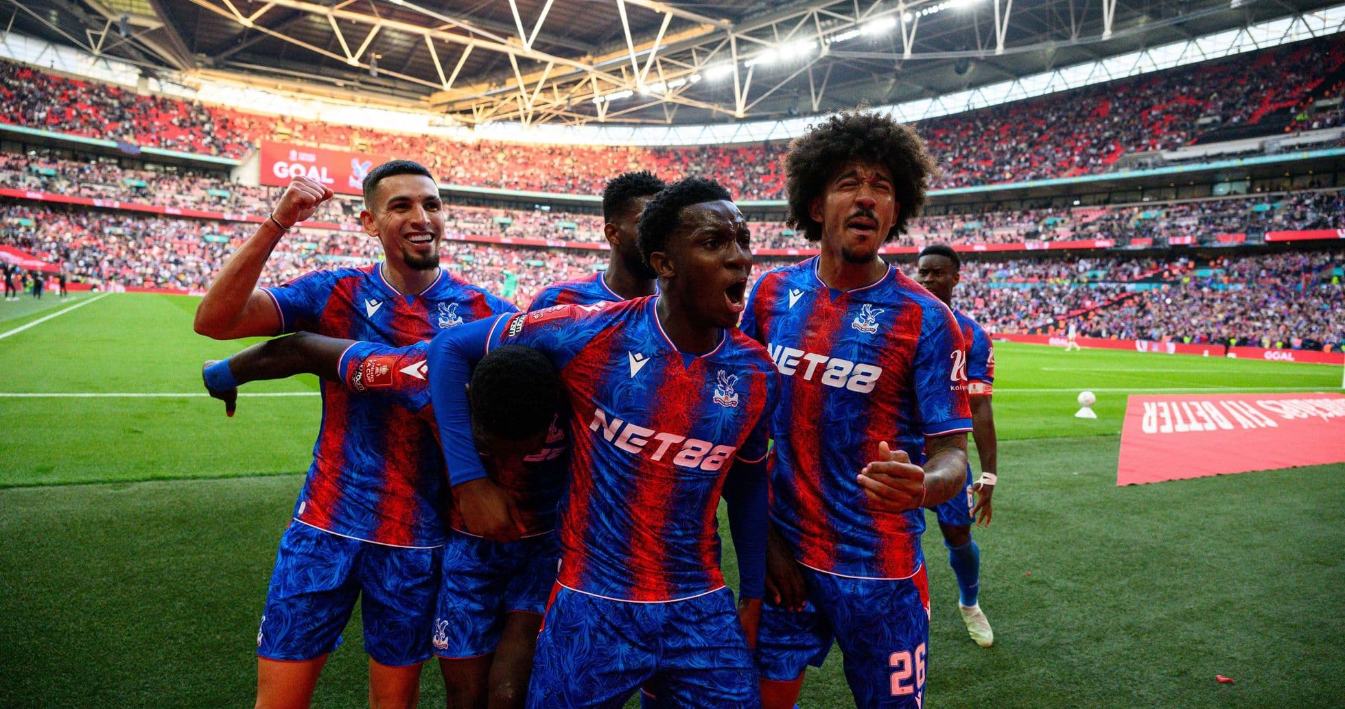 Crystal Palace players celebrating a goal at Wembley