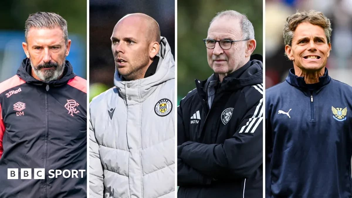 Four football managers during match preparations