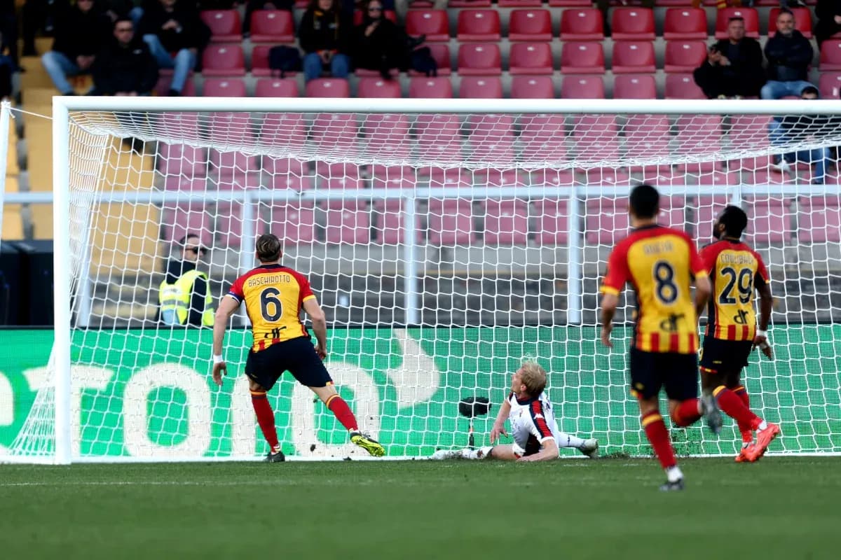 Lecce player scores against Genoa in Serie A