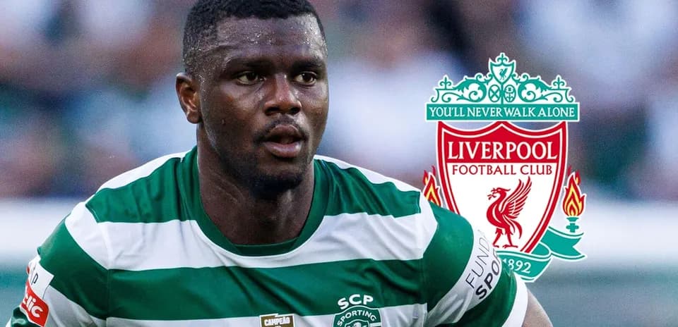 Player in Sporting Lisbon jersey with Liverpool logo