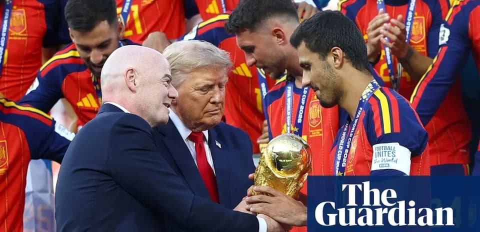 Officials presenting the FIFA World Cup trophy to players