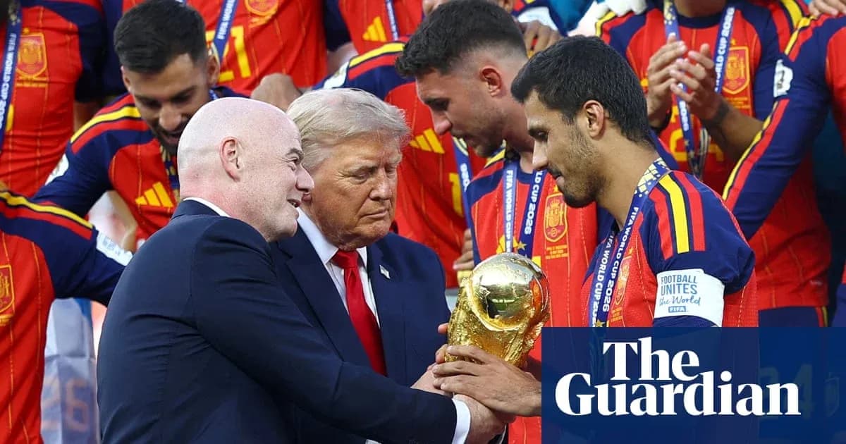 Officials presenting the FIFA World Cup trophy to players