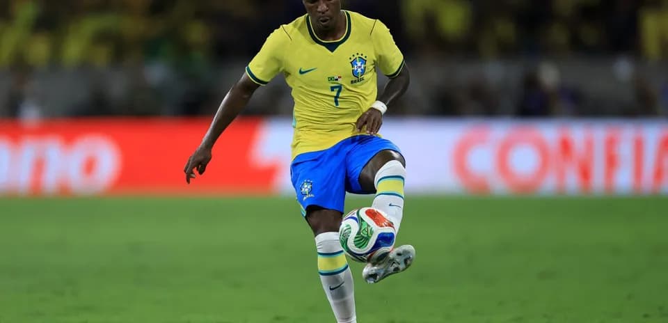 Brazil player dribbling during World Cup match