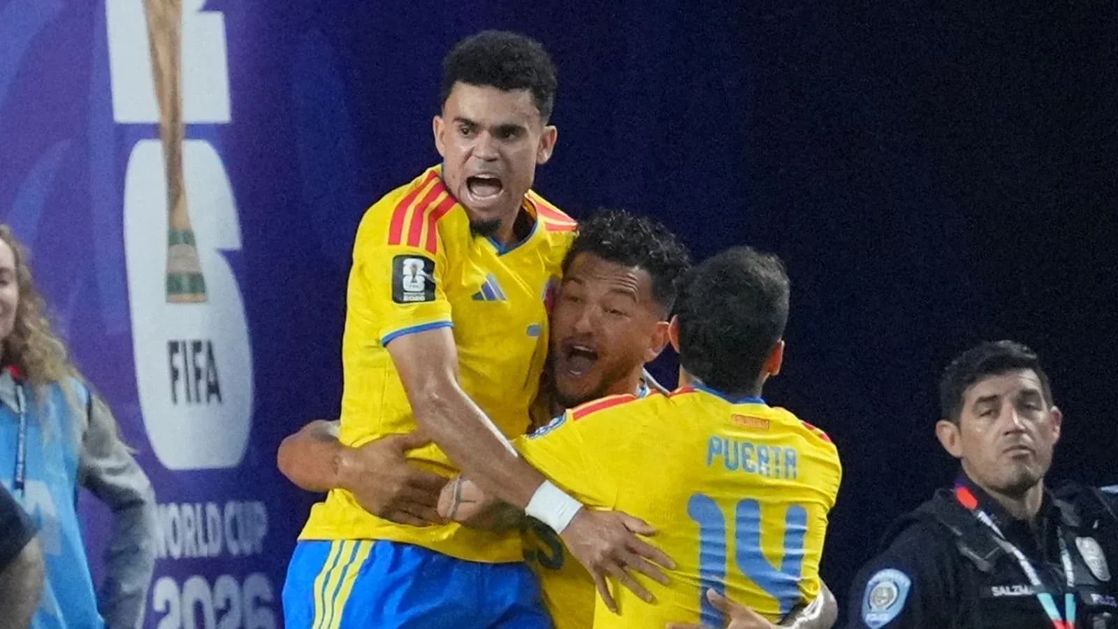 Colombian players celebrating a goal in World Cup