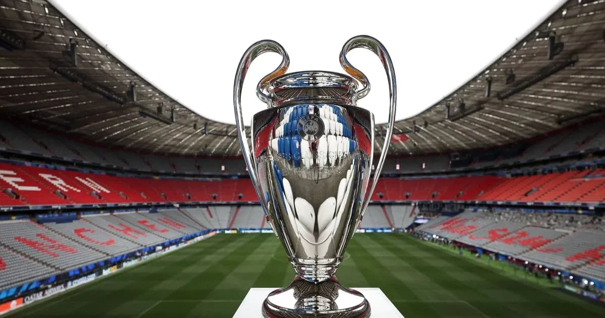 Champions League trophy displayed in stadium