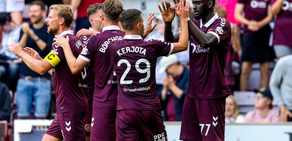 Heart of Midlothian players celebrating a goal