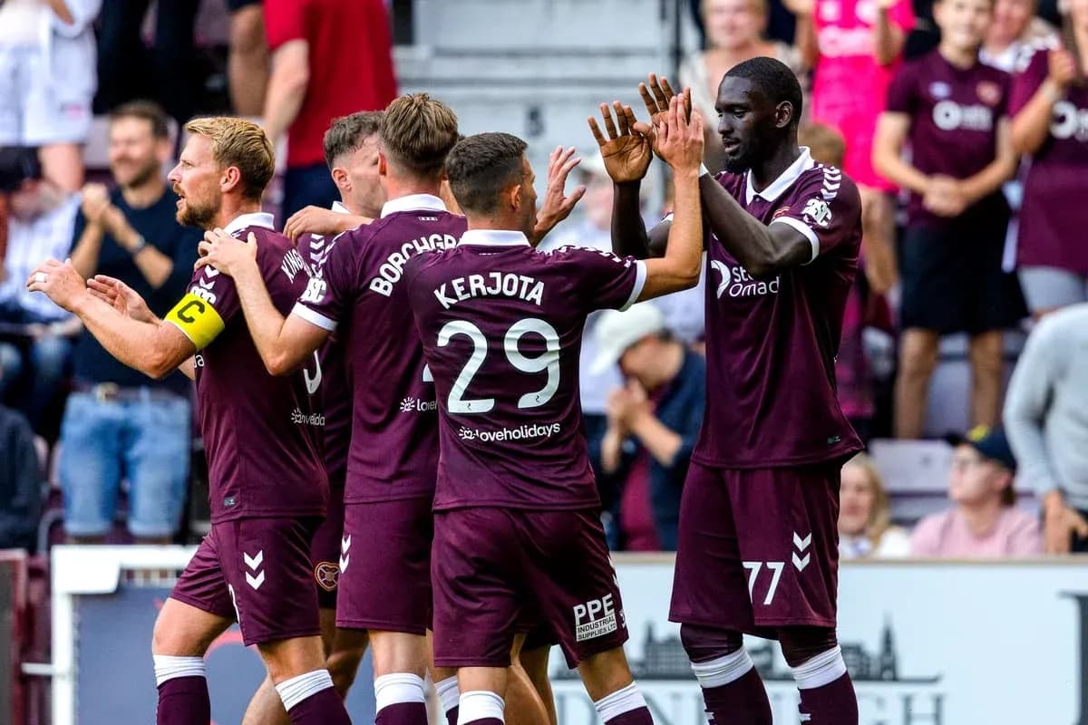 Heart of Midlothian players celebrating a goal
