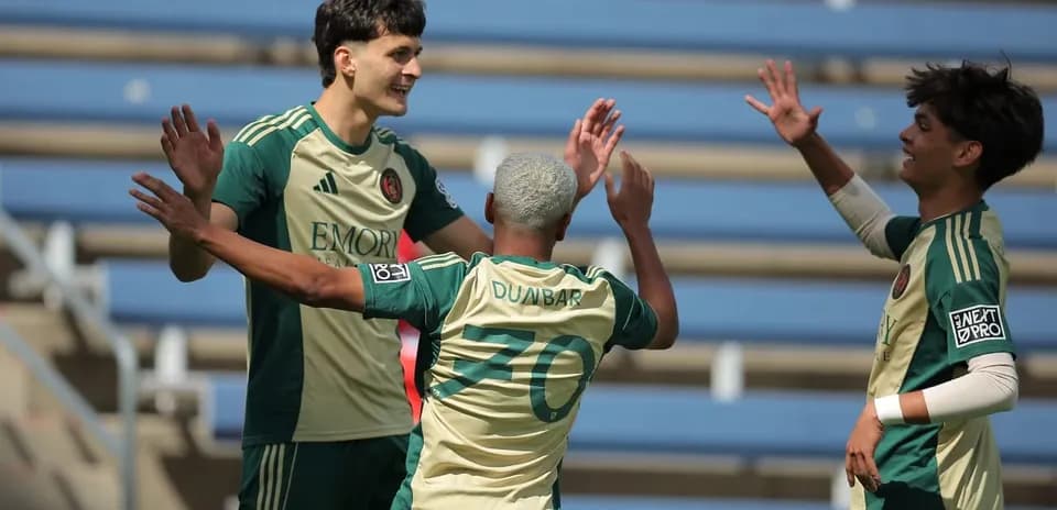 Players celebrating a goal for Atlanta United II