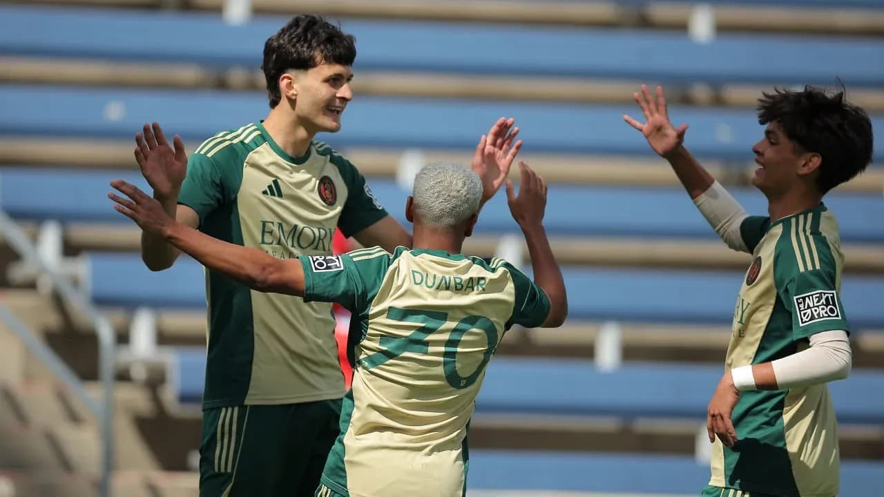 Players celebrating a goal for Atlanta United II