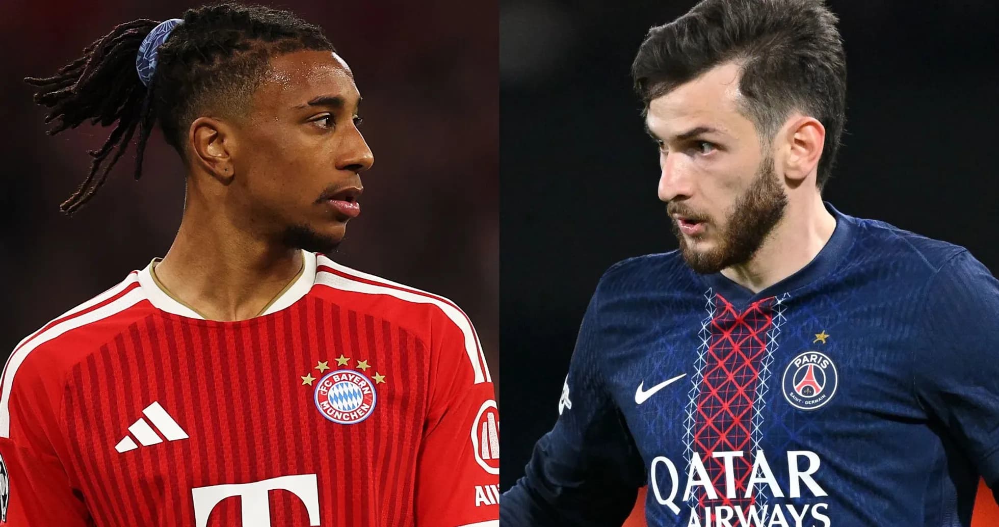 Players from Bayern Munich and PSG facing each other