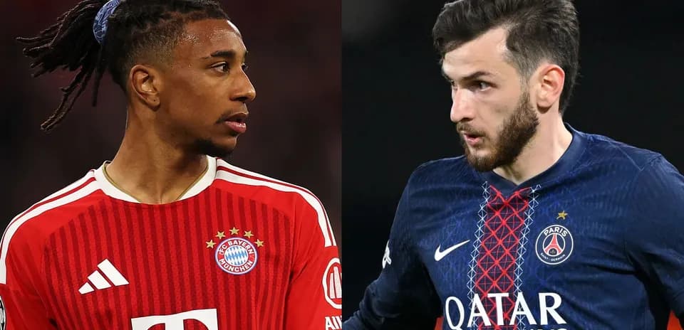 Players from Bayern Munich and PSG facing each other